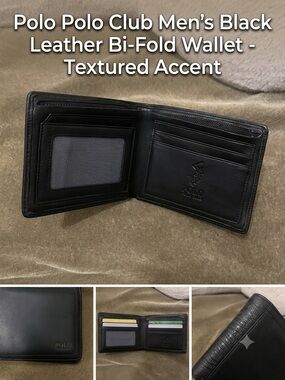 Polo Polo Club Men's Black Leather Bi-Fold Wallet - Textured Accent